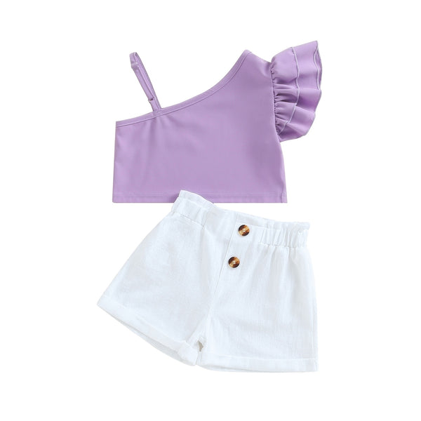 Lulu One Shoulder Crop Top Shorts Set