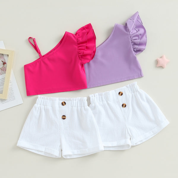 Lulu One Shoulder Crop Top Shorts Set