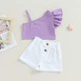 Lulu One Shoulder Crop Top Shorts Set