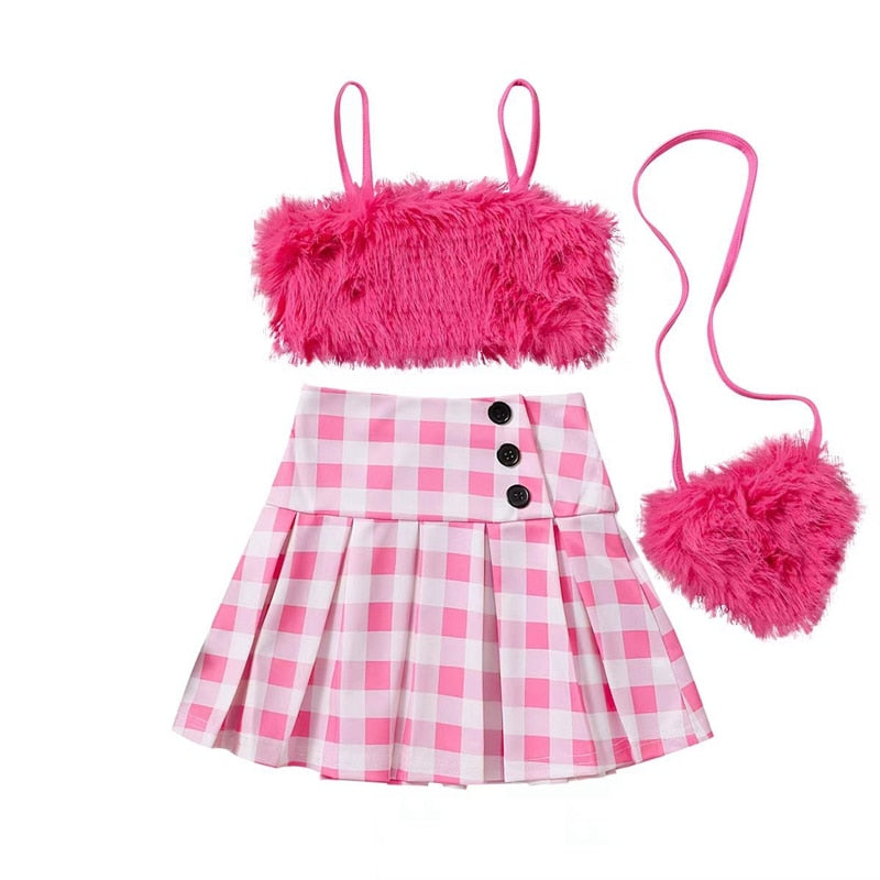 Lola Faux Fur Cami Crop Skirt Set