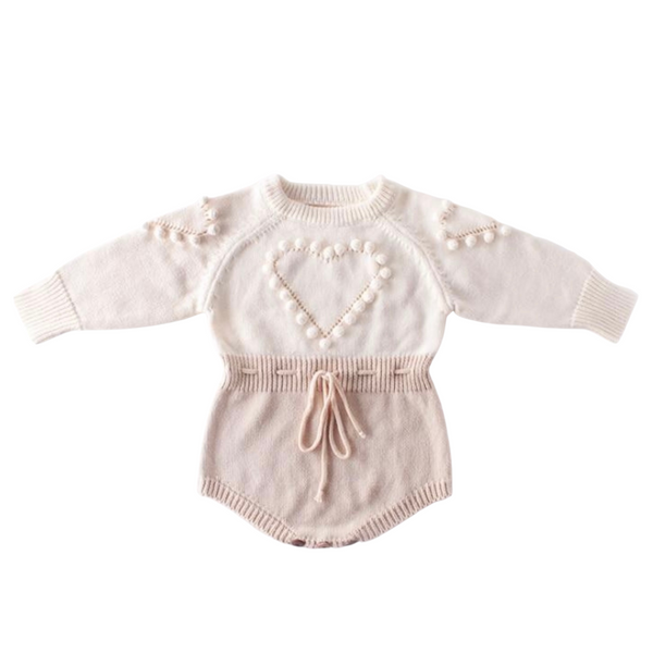 Grace Pompom Heart Knit Romper