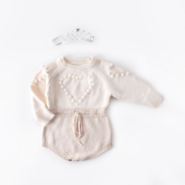 Grace Pompom Heart Knit Romper