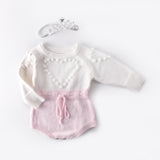 Grace Pompom Heart Knit Romper