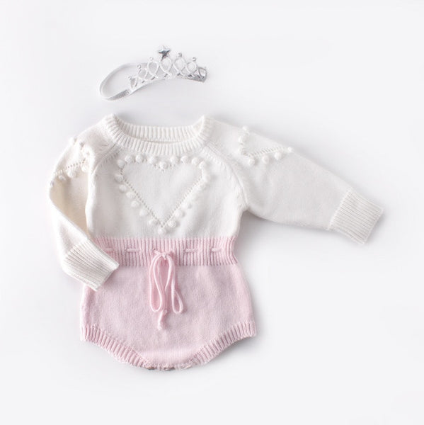 Grace Pompom Heart Knit Romper