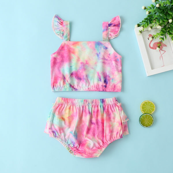 Zoe Rainbow Tie Dye Ruffle Set
