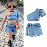 Amelia Denim One-Shoulder Set