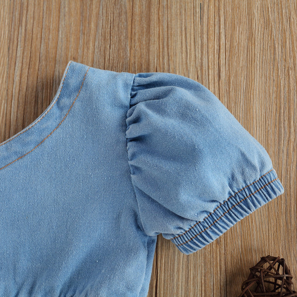Amelia Denim One-Shoulder Set