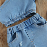 Amelia Denim One-Shoulder Set