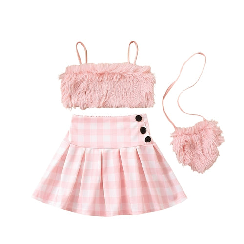 Lola Faux Fur Cami Crop Skirt Set
