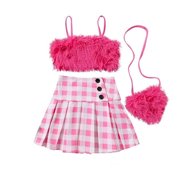 Lola Faux Fur Cami Crop Skirt Set