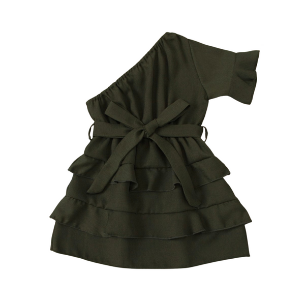 Evita One-Shoulder Ruffle Dress